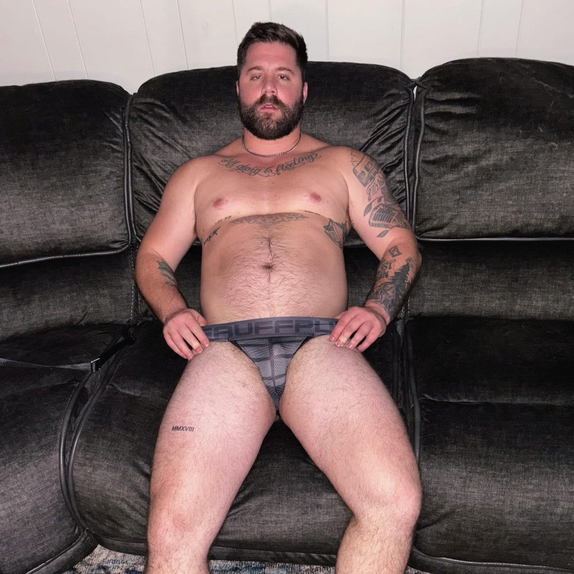 James wearing Blackout Jockstrap by Gruff Pup