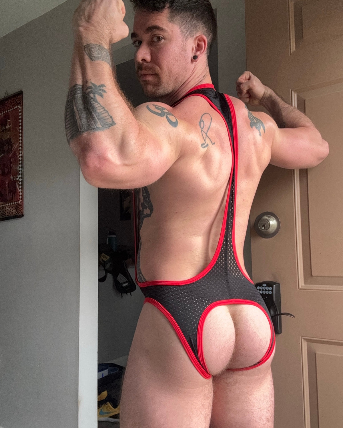 Colin wearing Easy Release Mesh Zipper Bodysuit by Gruff Pup